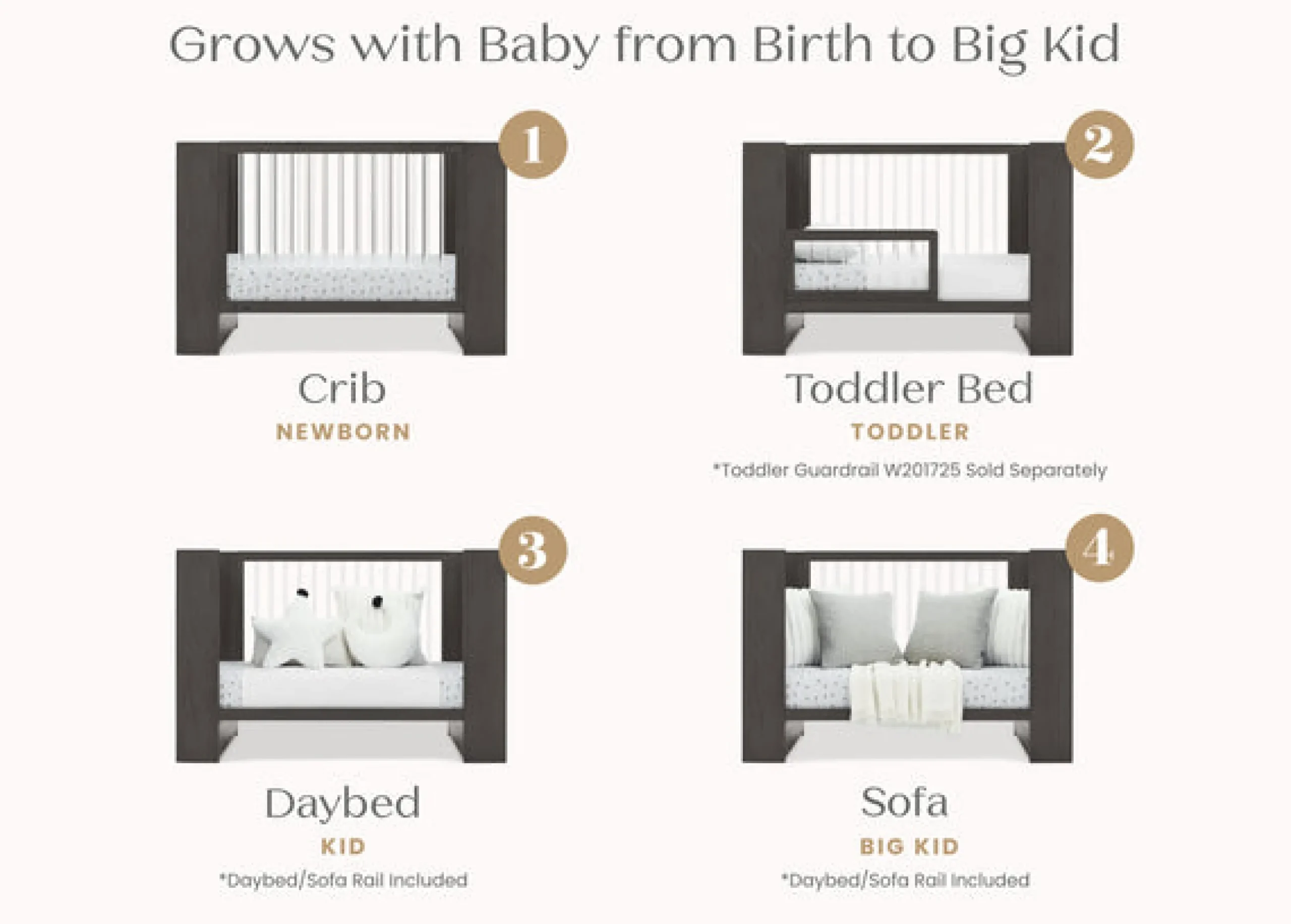 Baby Cribs*Delta Children Aerin 4-in-1 Convertible Crib Rustic Grey (084)