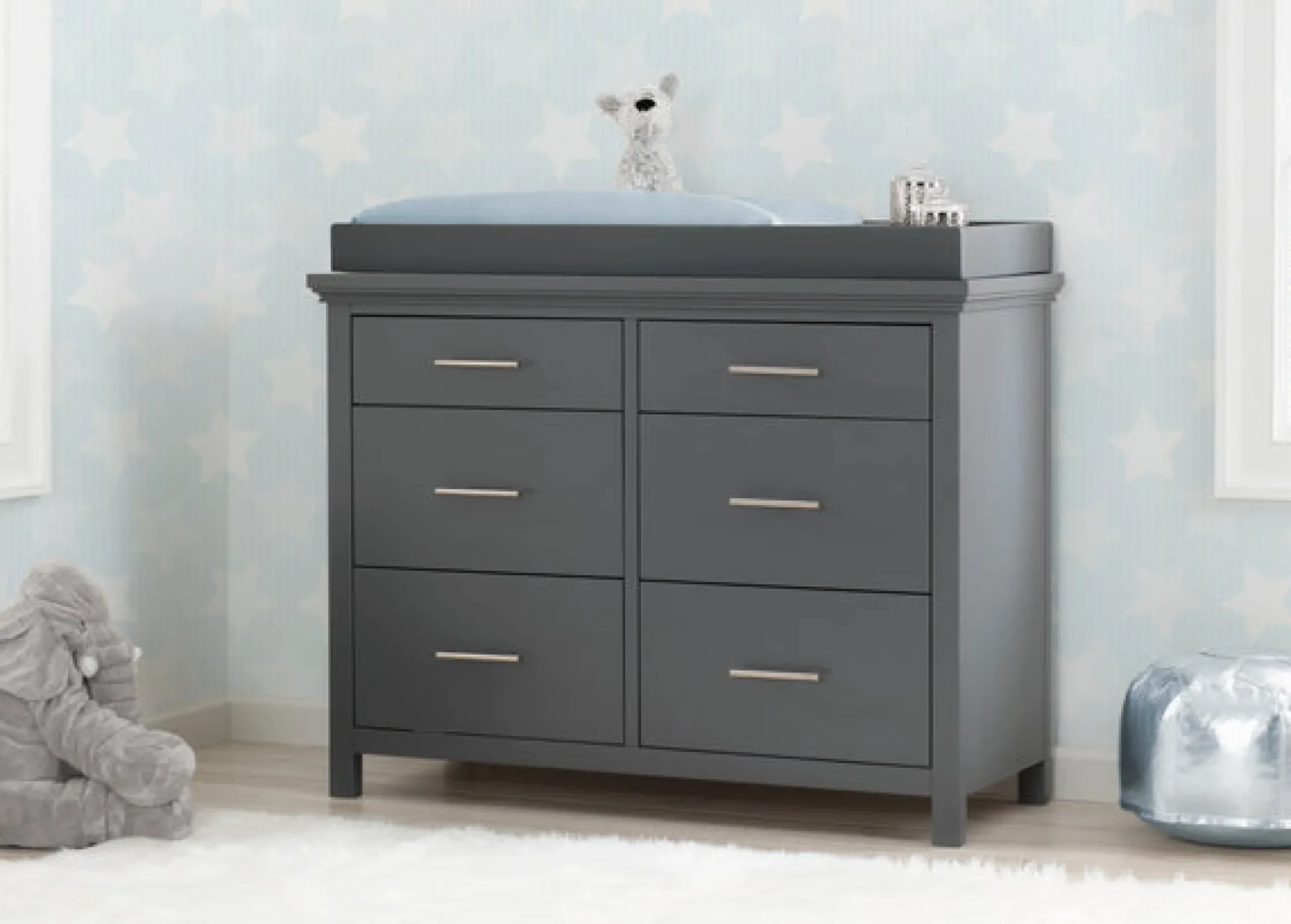 Dressers & Changing Tables|Dressers*Simmons Kids Avery 6 Drawer Dresser with Changing Top Charcoal Grey (029)