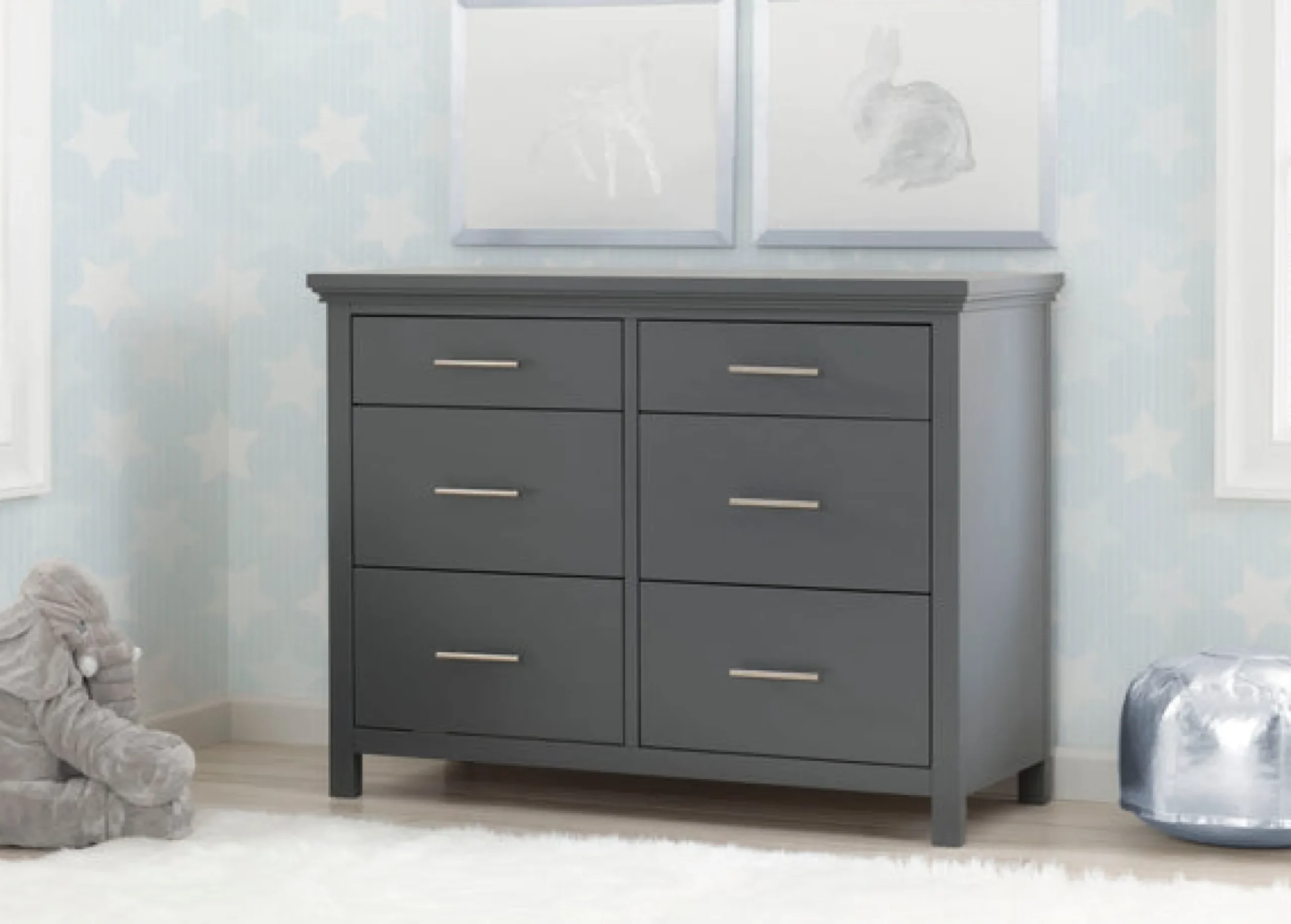 Dressers & Changing Tables|Dressers*Simmons Kids Avery 6 Drawer Dresser with Changing Top Charcoal Grey (029)