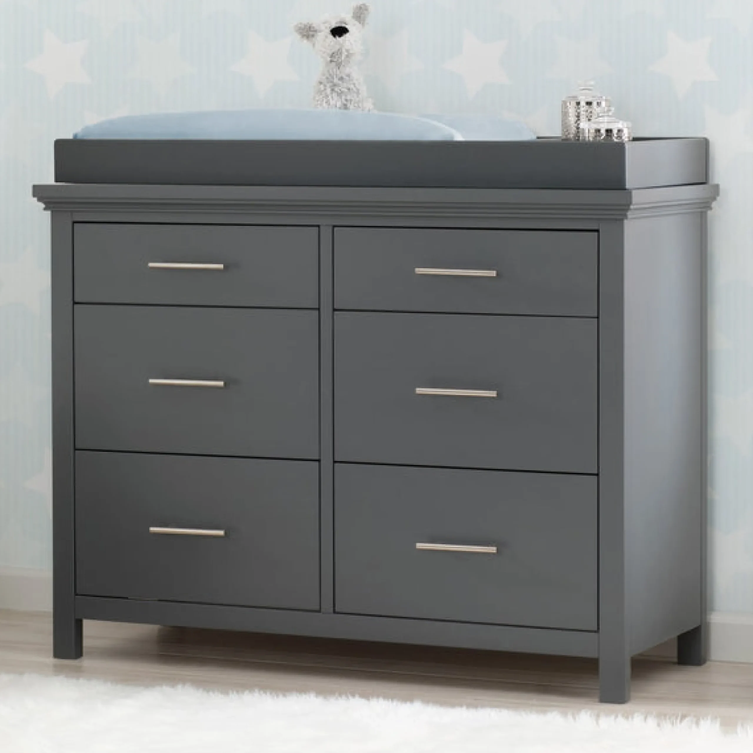 Dressers & Changing Tables|Dressers*Simmons Kids Avery 6 Drawer Dresser with Changing Top Charcoal Grey (029)
