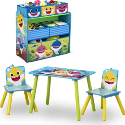Table & Chair Sets|Table & Chair Sets*Delta Children Baby Shark 4-Piece Playroom Solution – Set Includes Table and 2 Chairs and 6-Bin Toy Organizer