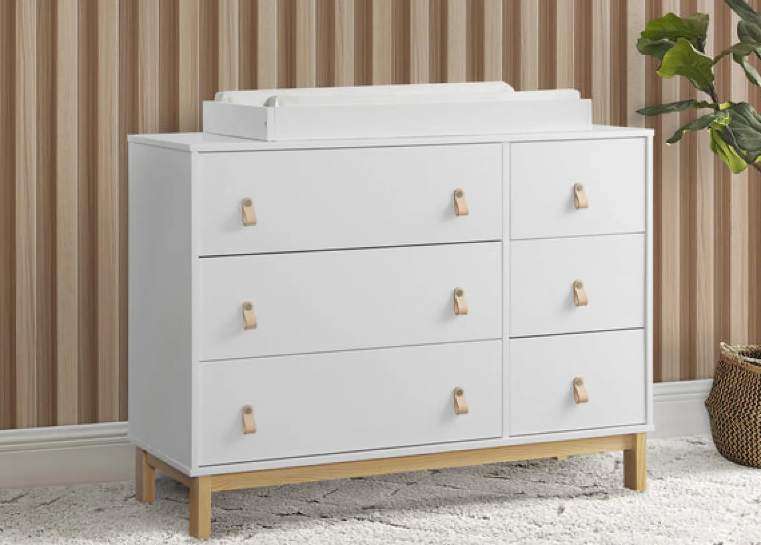 Dressers & Changing Tables|Dressers*babyGap by Delta Children babyGap Legacy 6 Drawer Dresser with Leather Pulls and Interlocking Drawers Bianca White with Natural (123)