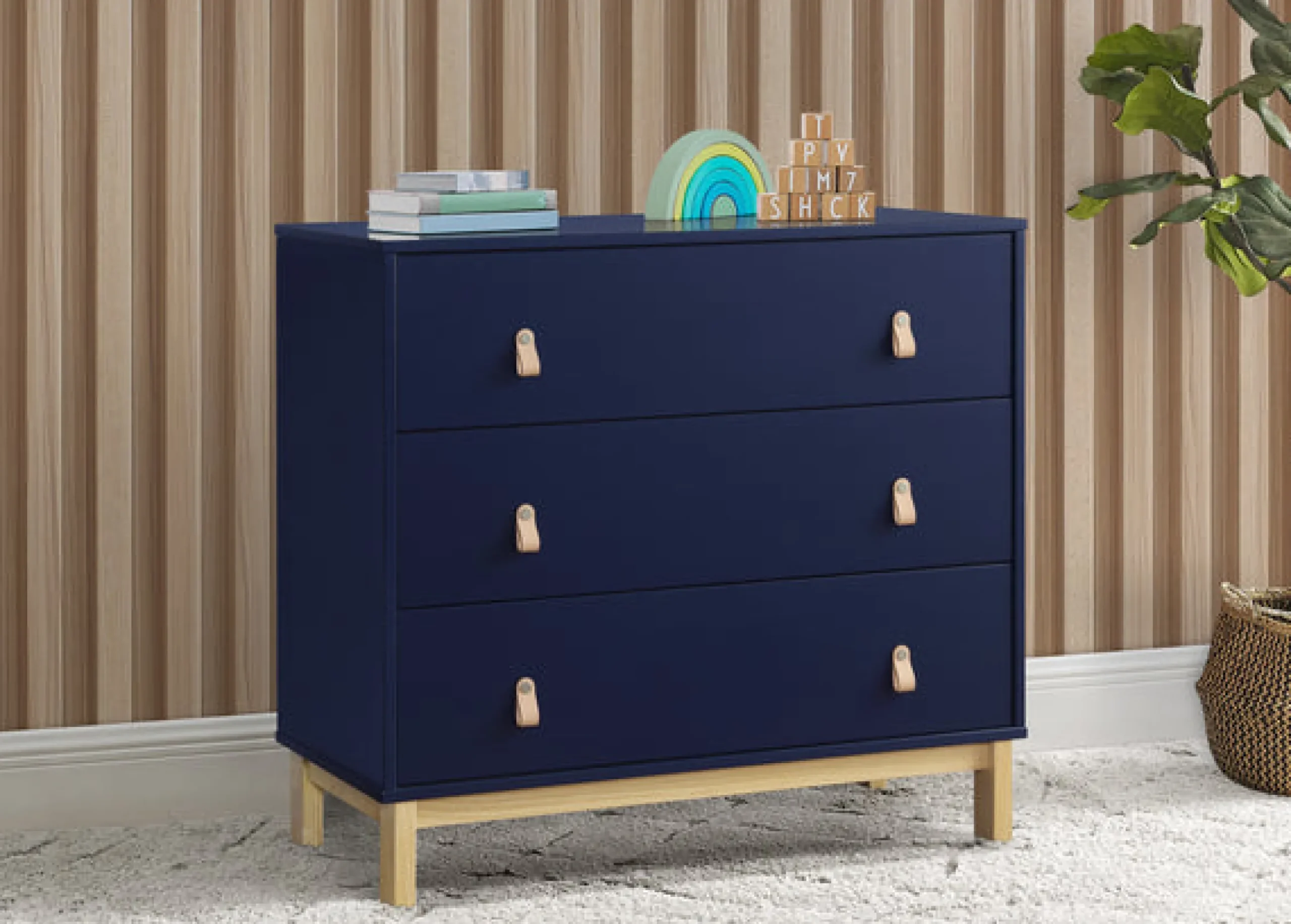 Dressers & Changing Tables|Dressers*babyGap by Delta Children babyGap Legacy 3 Drawer Dresser with Leather Pulls Navy with Natural (1481)