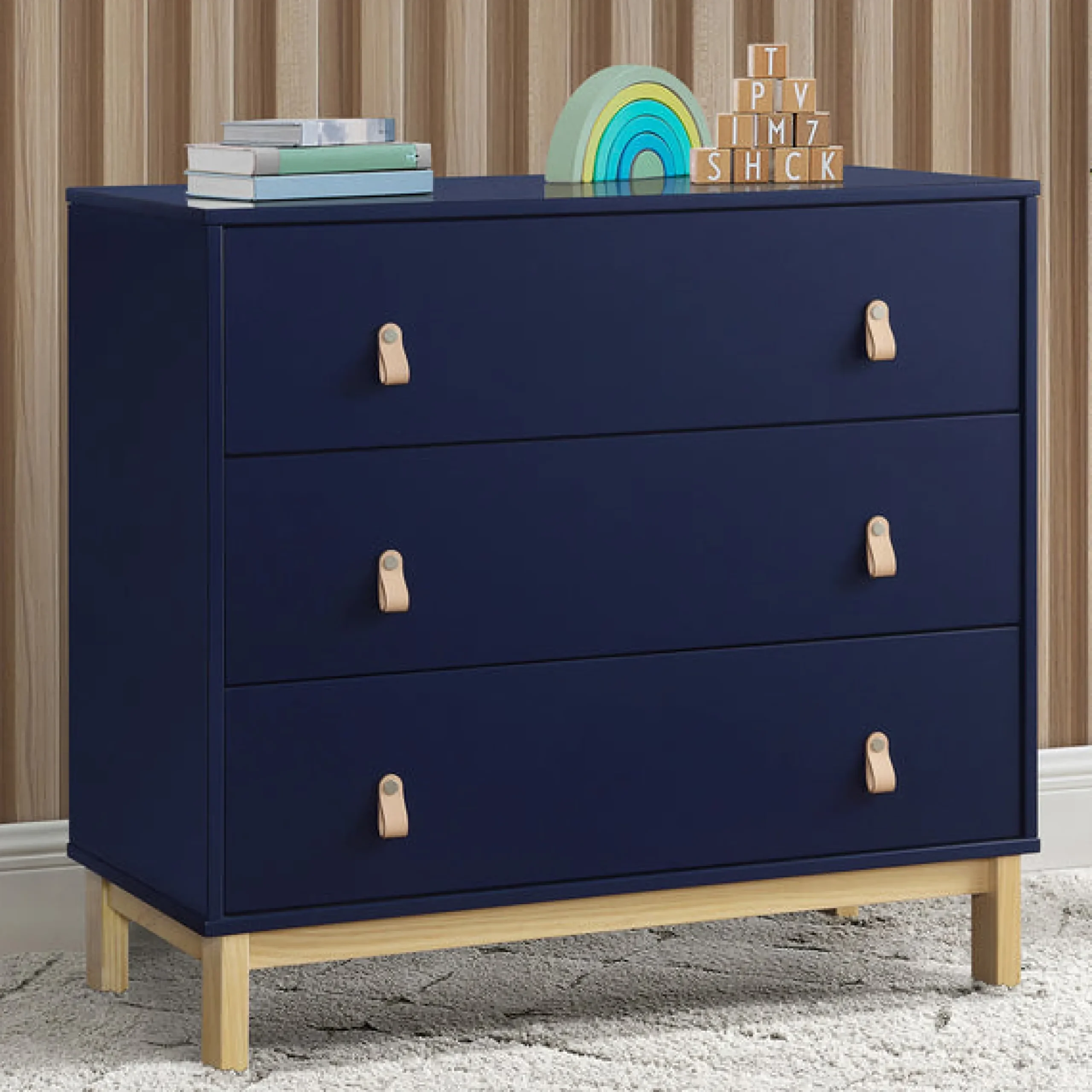 Dressers & Changing Tables|Dressers*babyGap by Delta Children babyGap Legacy 3 Drawer Dresser with Leather Pulls Navy with Natural (1481)