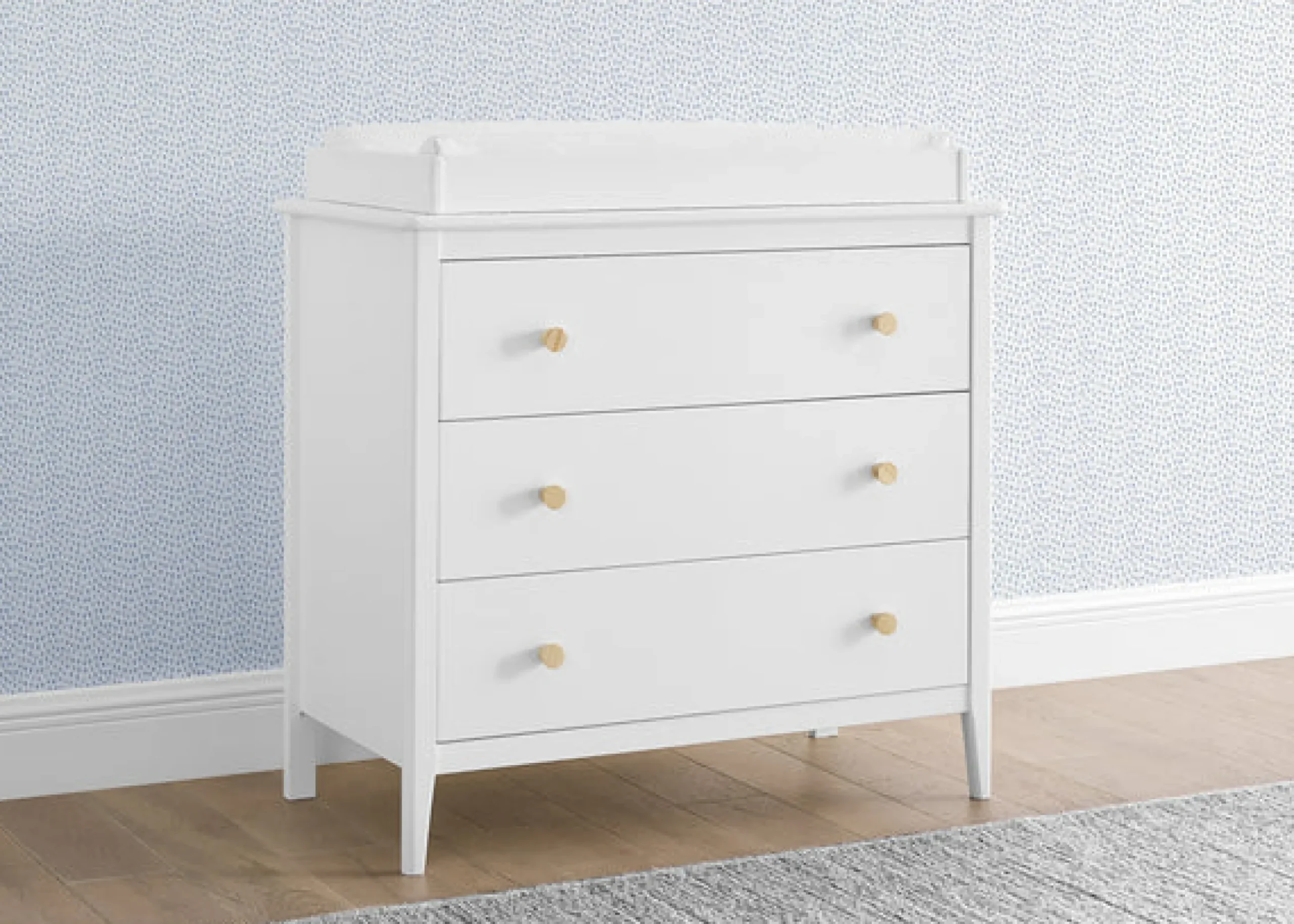 Dressers & Changing Tables|Dressers*Delta Children Casey 3 Drawer Dresser with Interlocking Drawers Bianca White with Natural (123)