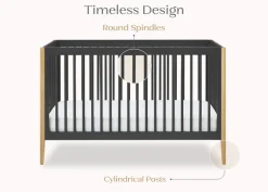 Baby Cribs*Delta Children Casey 6-in-1 Convertible Crib Charcoal Grey with Natural (1410)