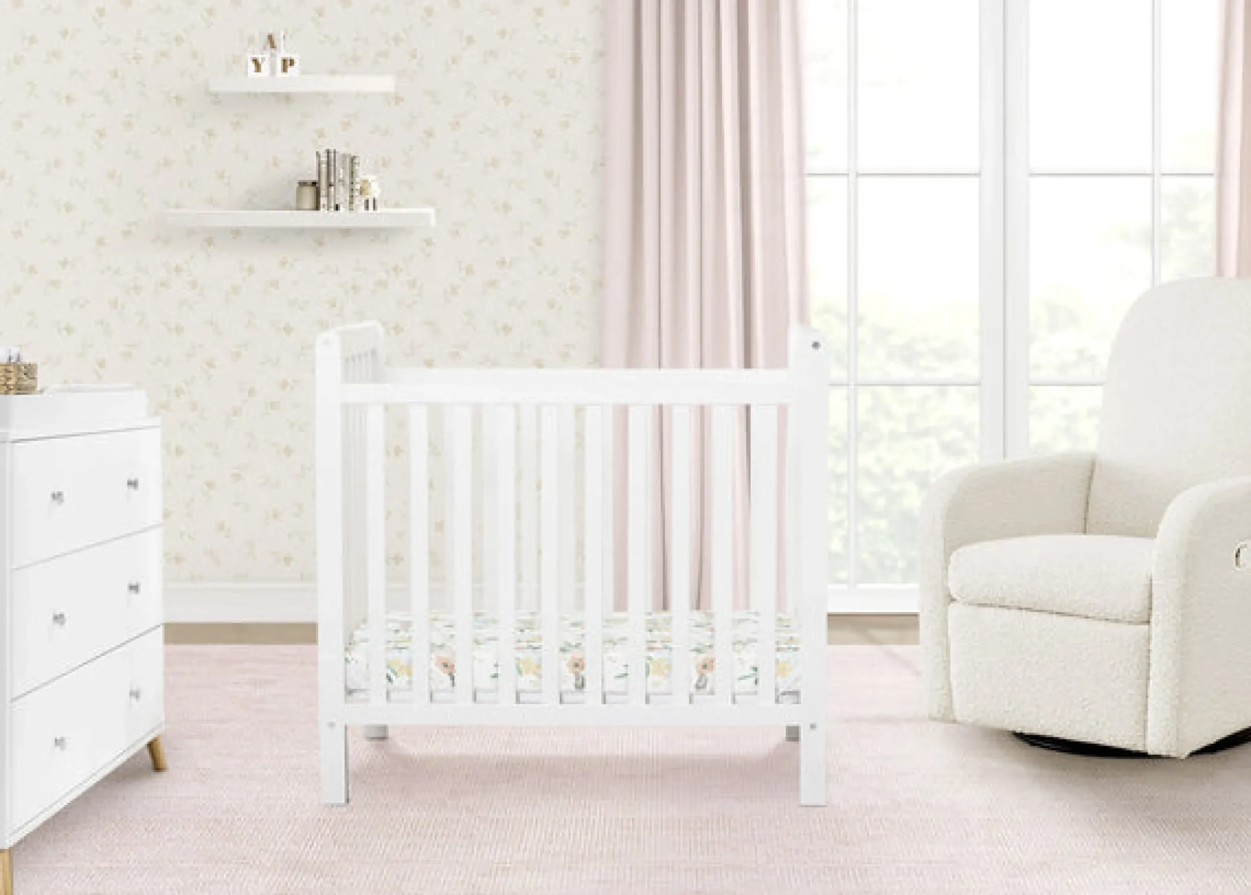 Baby Cribs*Delta Children Classic Mini Crib with 2.75-inch Mattress - Convertible to Twin Bed Bianca White (130)