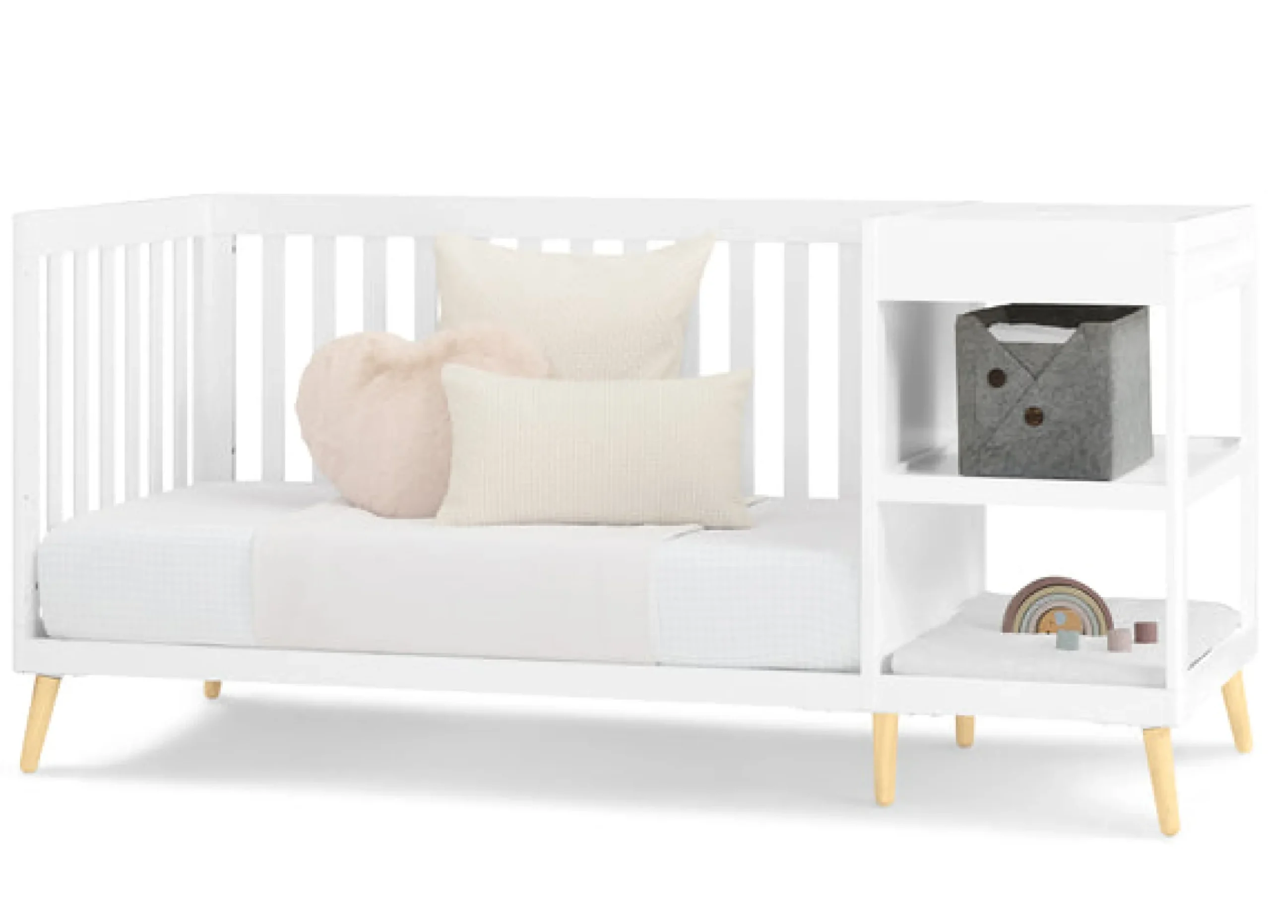 Baby Cribs*Delta Children Essex 4-in-1 Convertible Crib and Changer Bianca White with Natural (123)