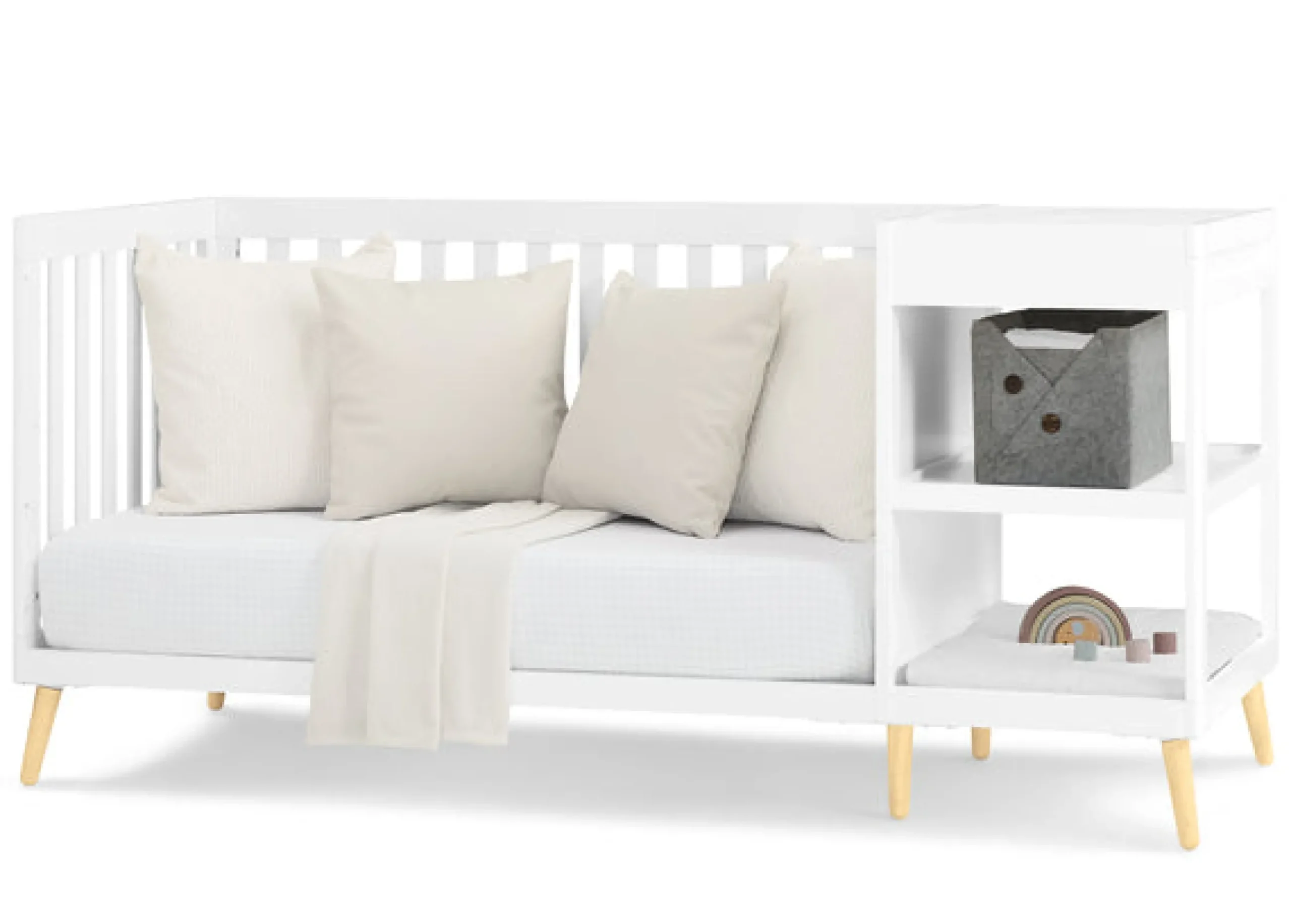 Baby Cribs*Delta Children Essex 4-in-1 Convertible Crib and Changer Bianca White with Natural (123)