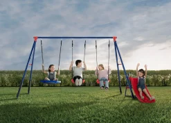 Swings & Swing Sets*Delta Children FunZone Outdoor Metal 4-Piece Swing Set - Includes 2 Swings, 1 Disc/Saucer Swing and Slide