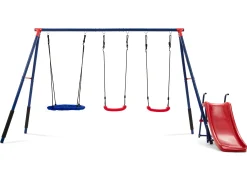 Swings & Swing Sets*Delta Children FunZone Outdoor Metal 4-Piece Swing Set - Includes 2 Swings, 1 Disc/Saucer Swing and Slide