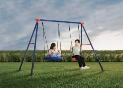 Swings & Swing Sets*Delta Children FunZone Outdoor Metal 2-Piece Swing Set - Includes 1 Swing and 1 Disc/Saucer Swing