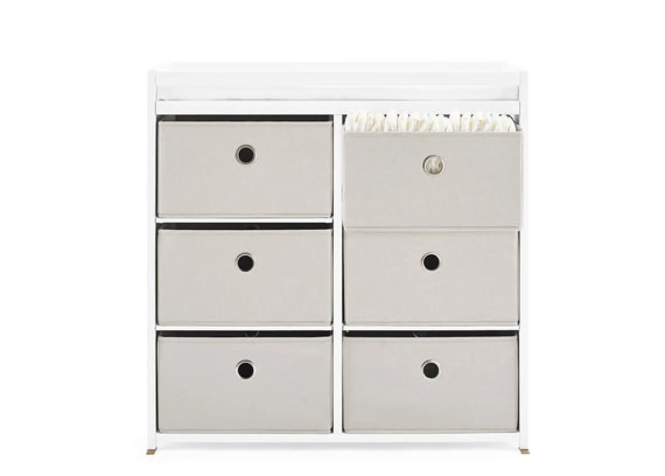 Dressers & Changing Tables|Dressers*Delta Children Hayes Fabric Bin Changer Bianca White with Flax (769)
