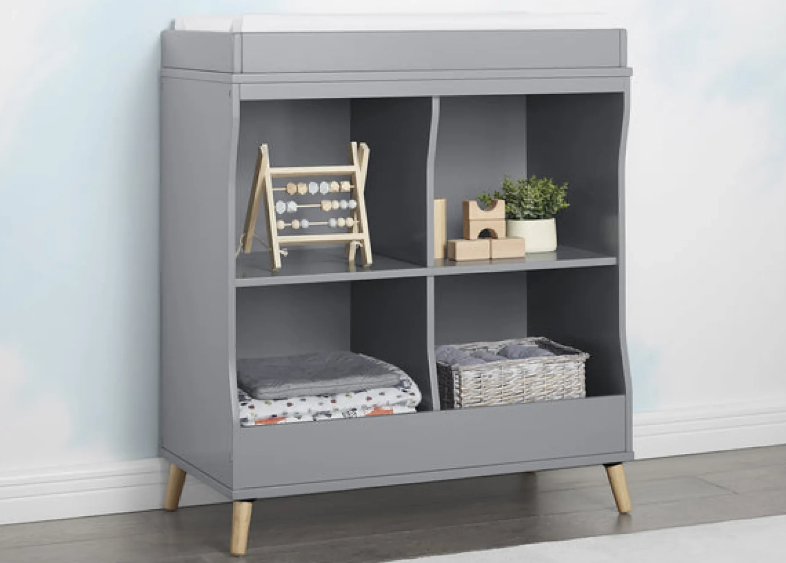 Dressers & Changing Tables|Dressers*Delta Children Jordan Storage Changing Table Grey with Natural (1359)