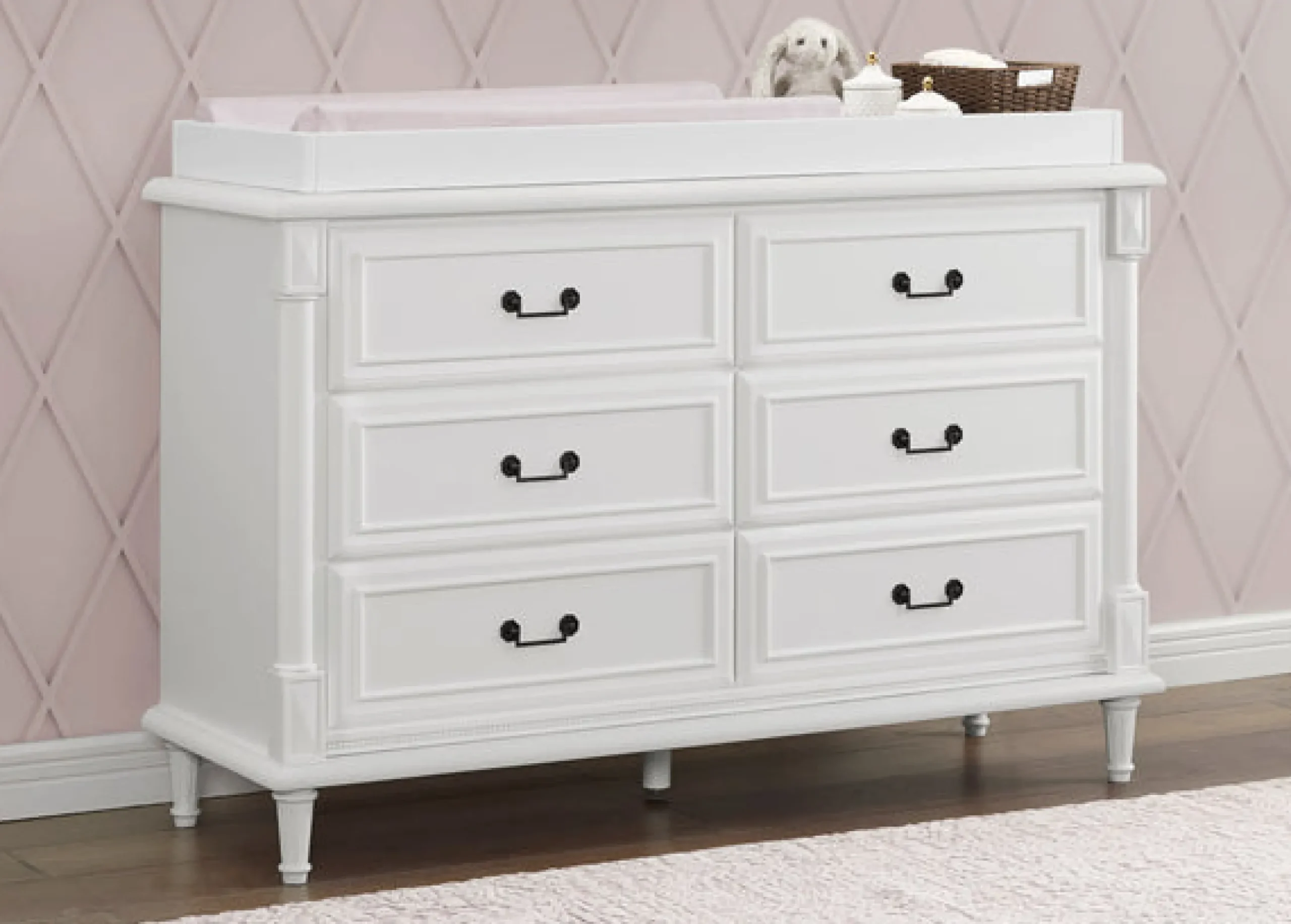 Dressers & Changing Tables|Dressers*Simmons Kids Juliette 6 Drawer Dresser with Changing Top and Interlocking Drawers Bianca White (130)