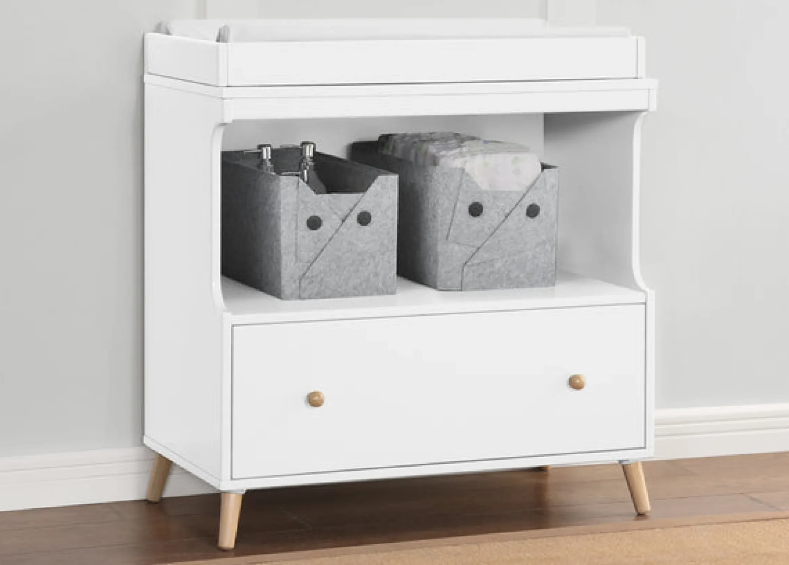 Dressers & Changing Tables|Dressers*Delta Children Madison Convertible Changing Table with Drawer Bianca White with Natural (123)