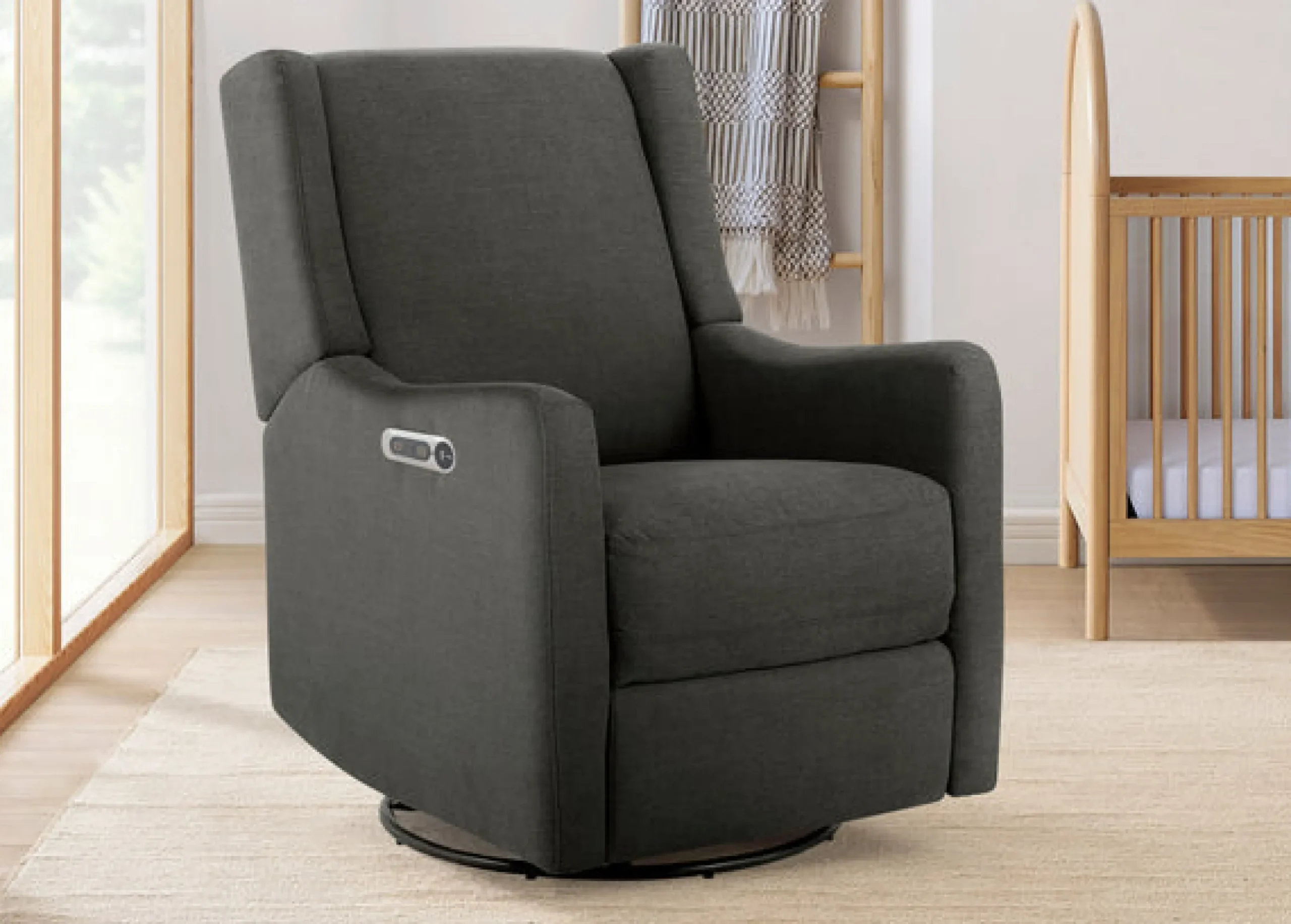 Gliders & Recliners*Delta Children Mercer Electronic Power Recliner and Swivel Glider with USB-A and Type-C Ports in Stain-Resistant Performance Fabric Dark Grey (1455)