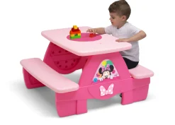 Picnic Tables*Delta Children Minnie Mouse 4 Seat Activity Picnic Table with LEGO Compatible Tabletop