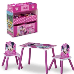 Table & Chair Sets|Table & Chair Sets*Delta Children Minnie Mouse 4-Piece Playroom Solution – Set Includes Table and 2 Chairs and 6-Bin Toy Organizer