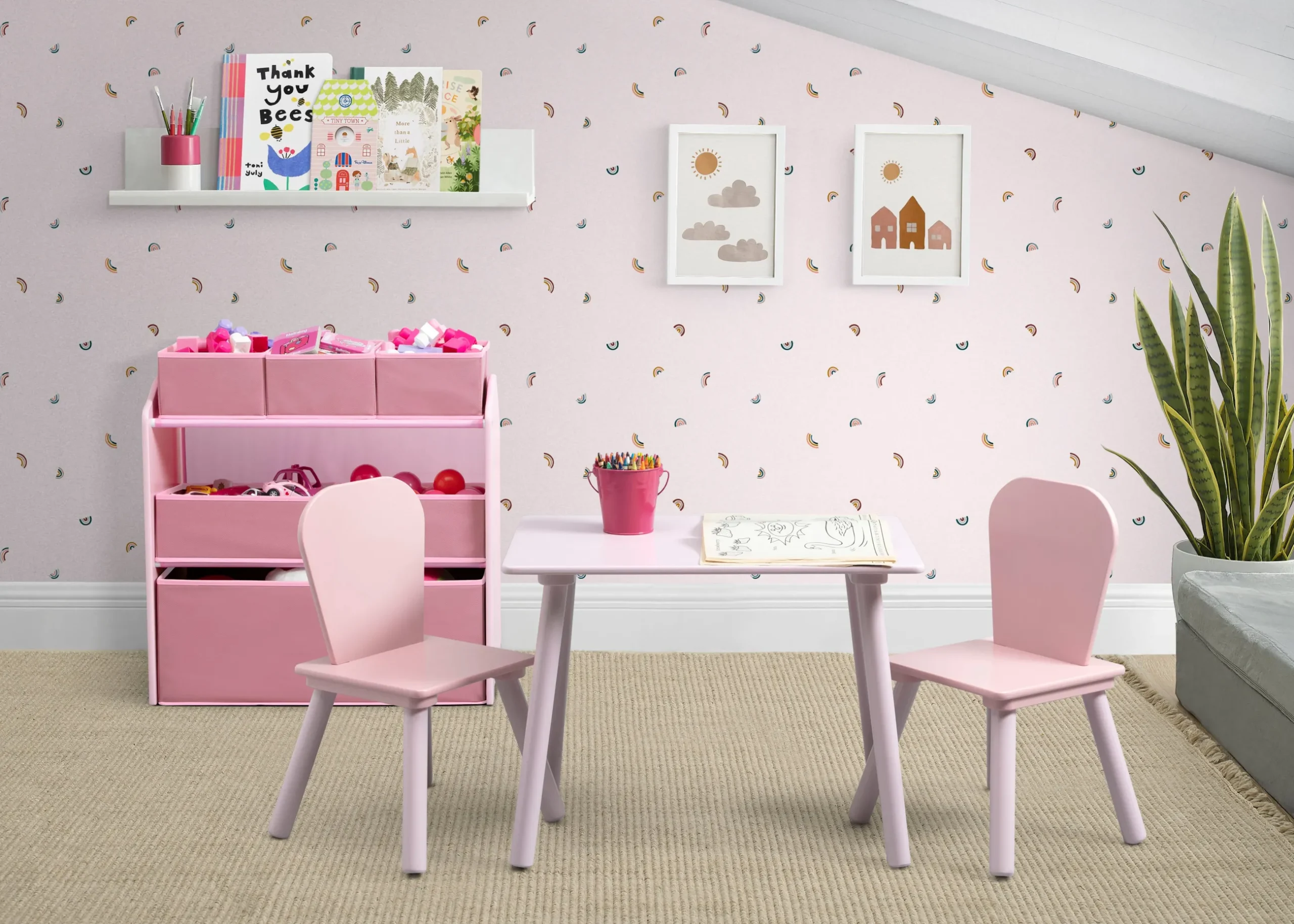 Table & Chair Sets|Table & Chair Sets*Delta Children 4-Piece Toddler Playroom Set – Includes Play Table with Dry Erase Tabletop and 6 Bin Toy Organizer with Reusable Vinyl Cling Stickers