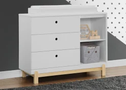 Dressers & Changing Tables|Dressers*Delta Children Poppy 3 Drawer Dresser with Cubbies and Interlocking Drawers Bianca White with Natural (123)