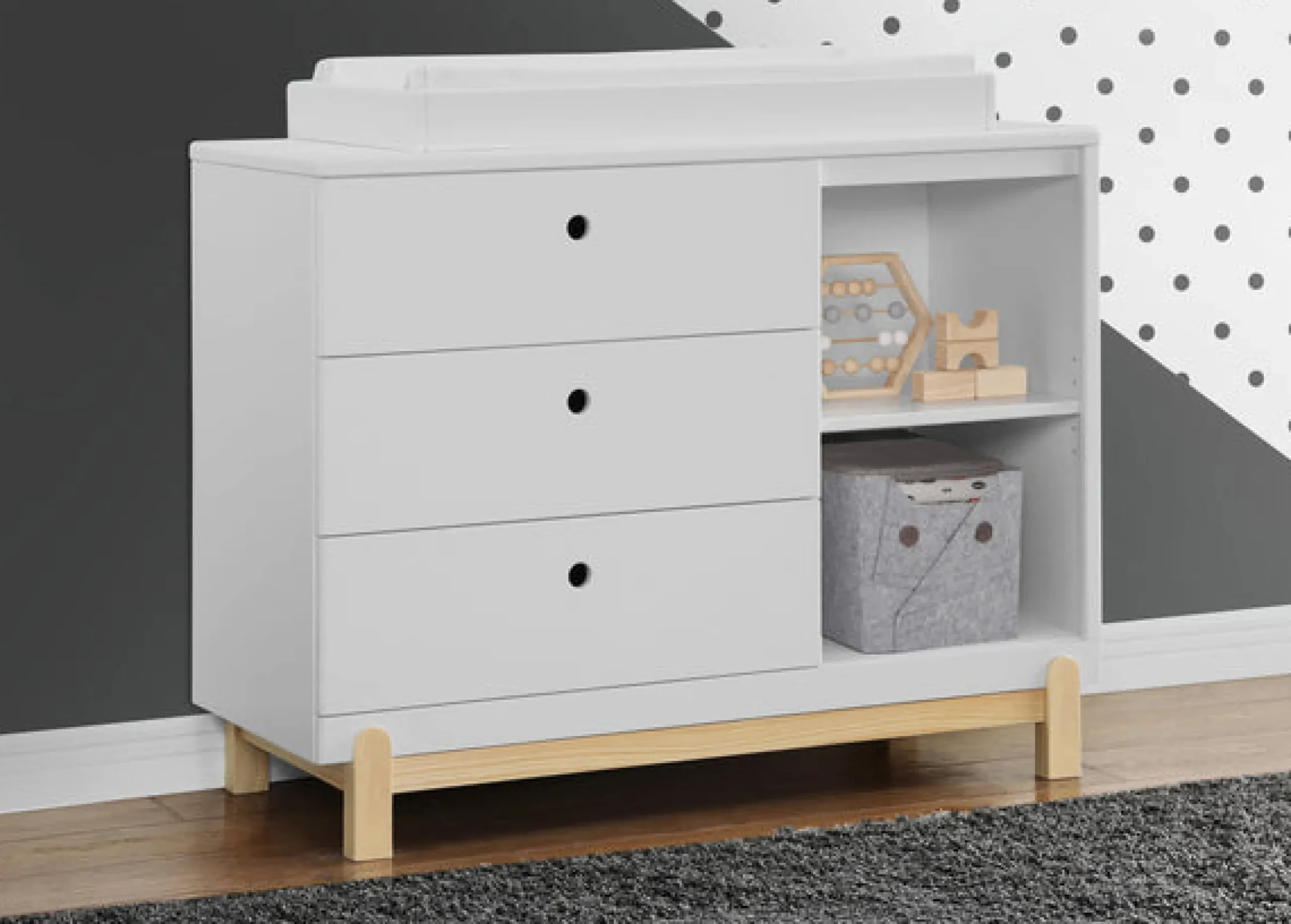 Dressers & Changing Tables|Dressers*Delta Children Poppy 3 Drawer Dresser with Cubbies and Interlocking Drawers Bianca White with Natural (123)
