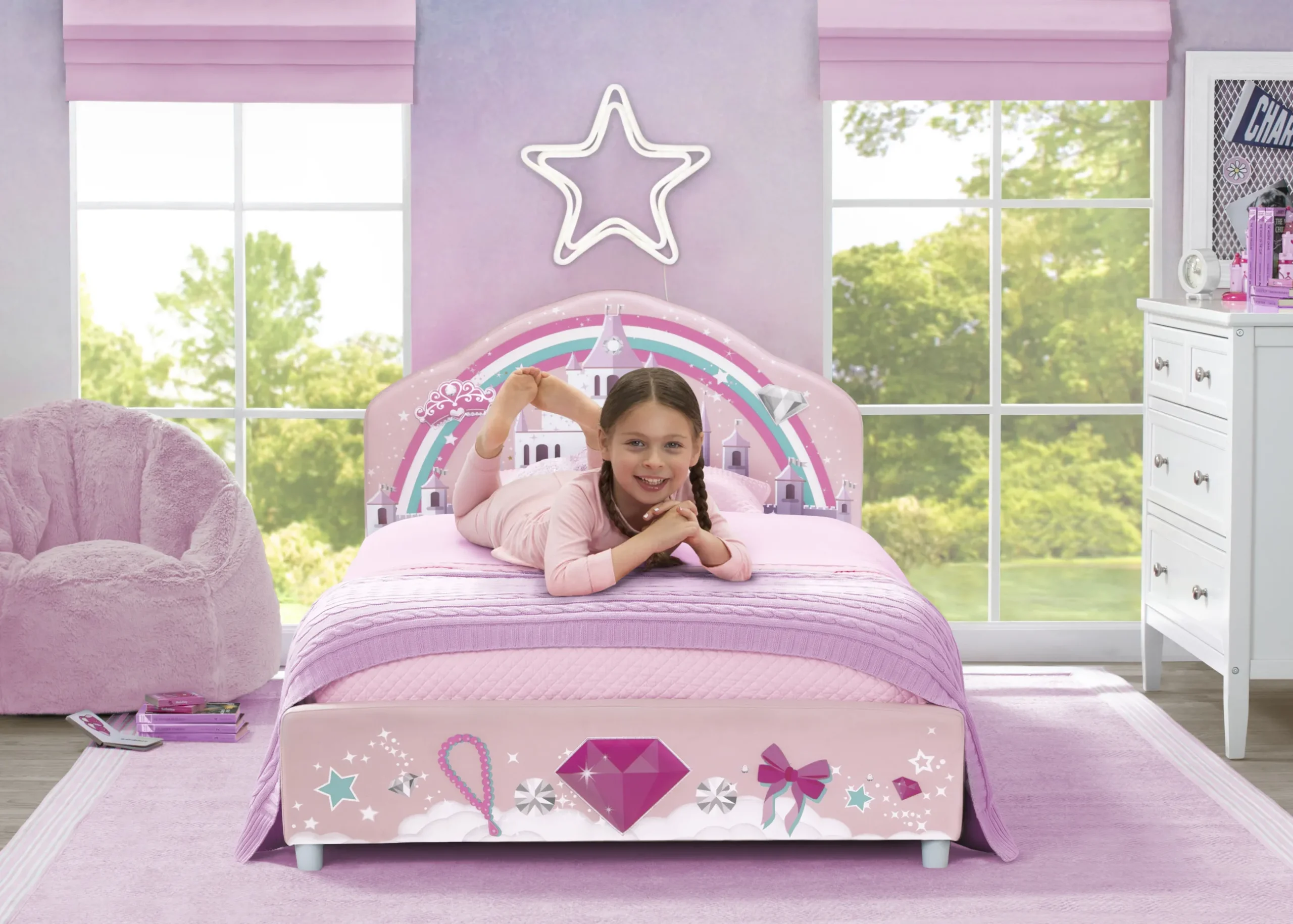 Twin Beds*Delta Children Princess Upholstered Twin Bed