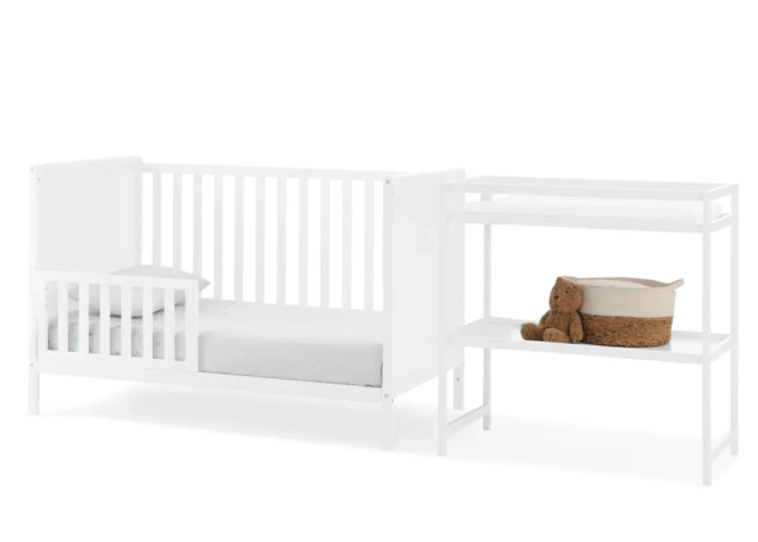 Baby Cribs*Delta Children Ruby 6-in-1 Convertible Crib & Changing Table 2-Piece Set Bianca White (130)