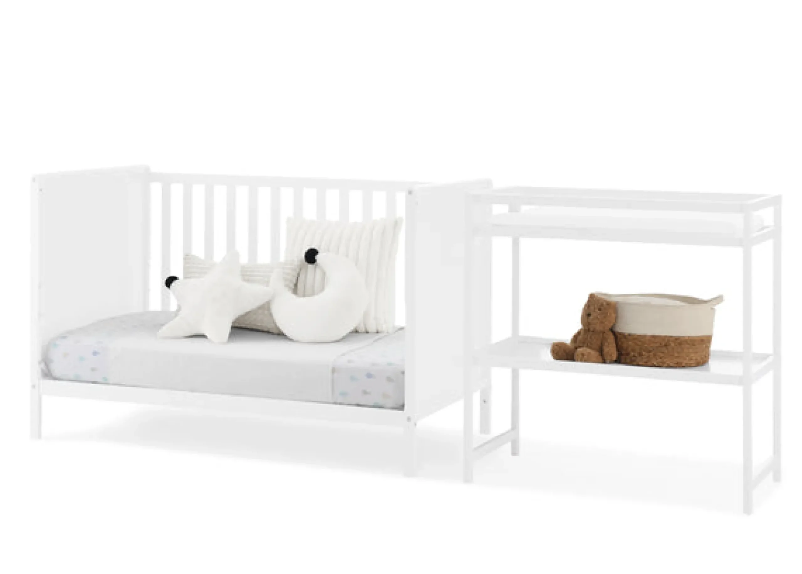 Baby Cribs*Delta Children Ruby 6-in-1 Convertible Crib & Changing Table 2-Piece Set Bianca White (130)