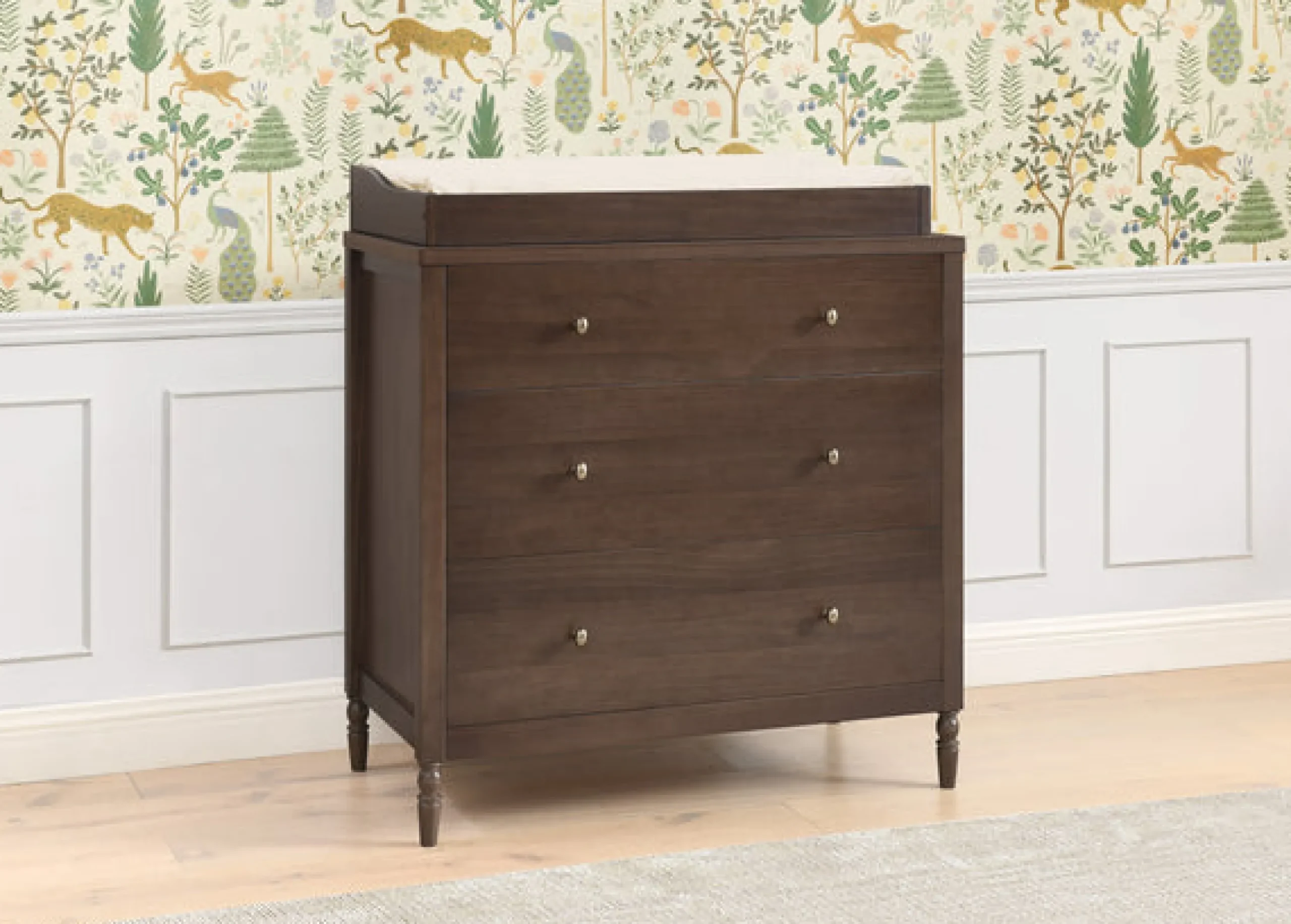 Dressers & Changing Tables|Dressers*Delta Children Serena 3 Drawer Dresser with Changing Top and Interlocking Drawers Teak Brown (1526)