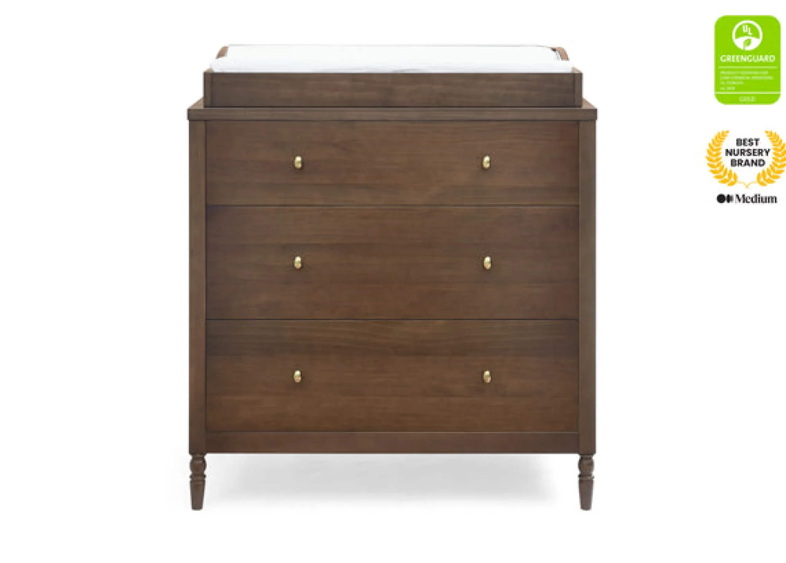 Dressers & Changing Tables|Dressers*Delta Children Serena 3 Drawer Dresser with Changing Top and Interlocking Drawers Teak Brown (1526)