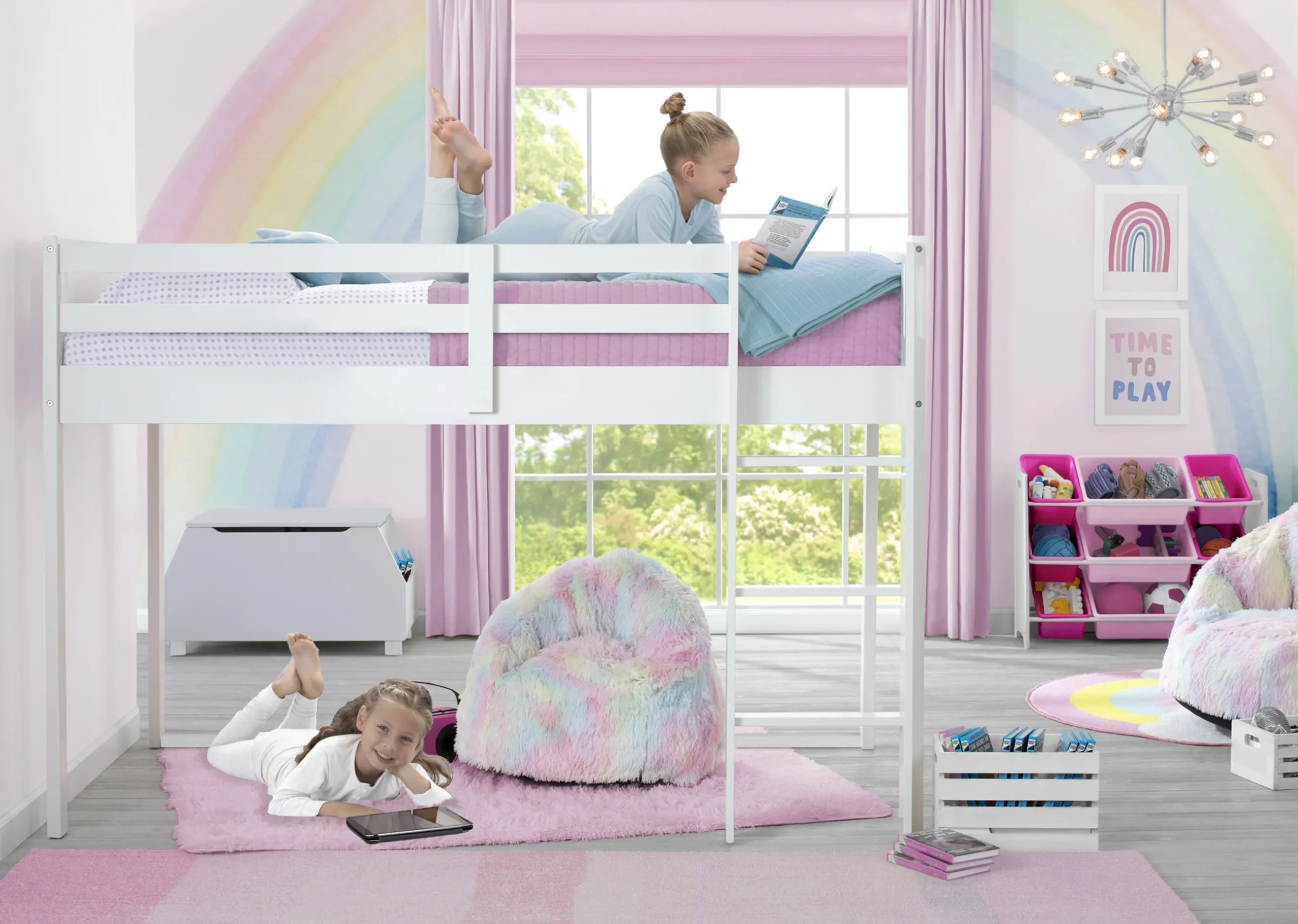 Twin Beds*Delta Children Twin Loft Bed with Guardrail and Ladder